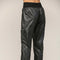 Contrast Rib Band Trim Faux Leather Jogger BLACK-Pants-FATE-S-BLACK-Urbanheer