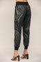 Contrast Rib Band Trim Faux Leather Jogger BLACK-Pants-FATE-S-BLACK-Urbanheer