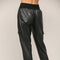 Contrast Rib Band Trim Faux Leather Jogger BLACK-Pants-FATE-S-BLACK-Urbanheer