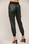 Contrast Rib Band Trim Faux Leather Jogger BLACK-Pants-FATE-S-BLACK-Urbanheer