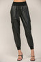 Contrast Rib Band Trim Faux Leather Jogger BLACK-Pants-FATE-S-BLACK-Urbanheer