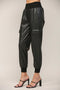 Contrast Rib Band Trim Faux Leather Jogger BLACK-Pants-FATE-S-BLACK-Urbanheer