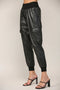 Contrast Rib Band Trim Faux Leather Jogger BLACK-Pants-FATE-S-BLACK-Urbanheer