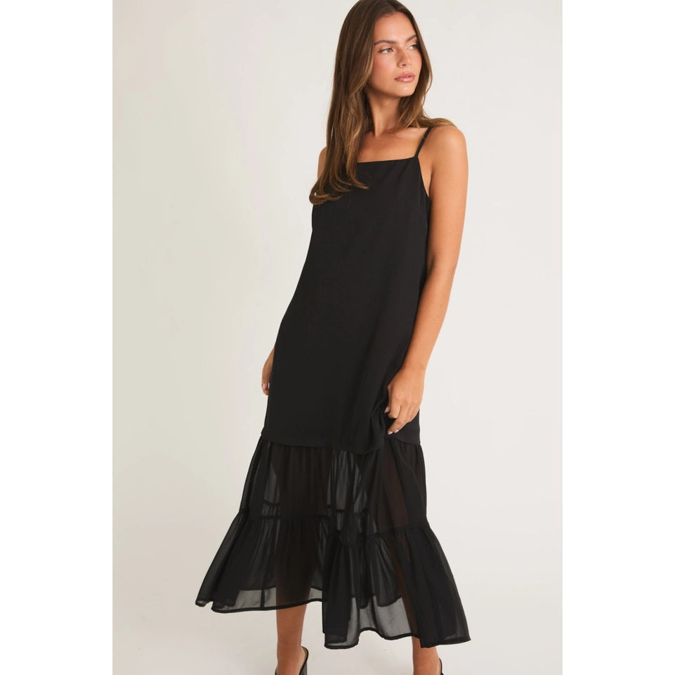 Contrast Skirt Detail Tiered Maxi Dress-Dress-Apolline-XS-BLACK-Urbanheer