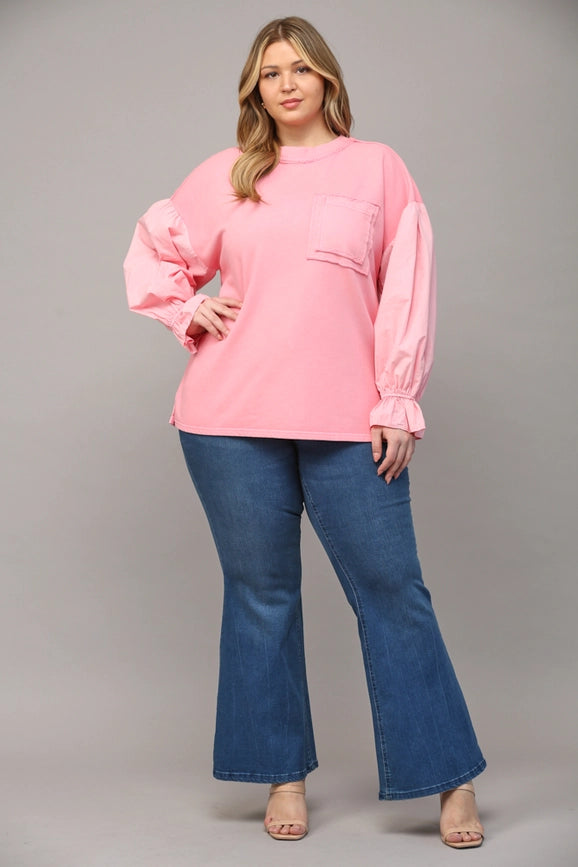 Contrast Slv Washed Sweatshirt-Sweatshirt-FATE-1XL-BABY PINK-Urbanheer