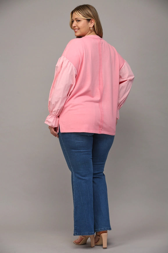 Contrast Slv Washed Sweatshirt-Sweatshirt-FATE-1XL-BABY PINK-Urbanheer