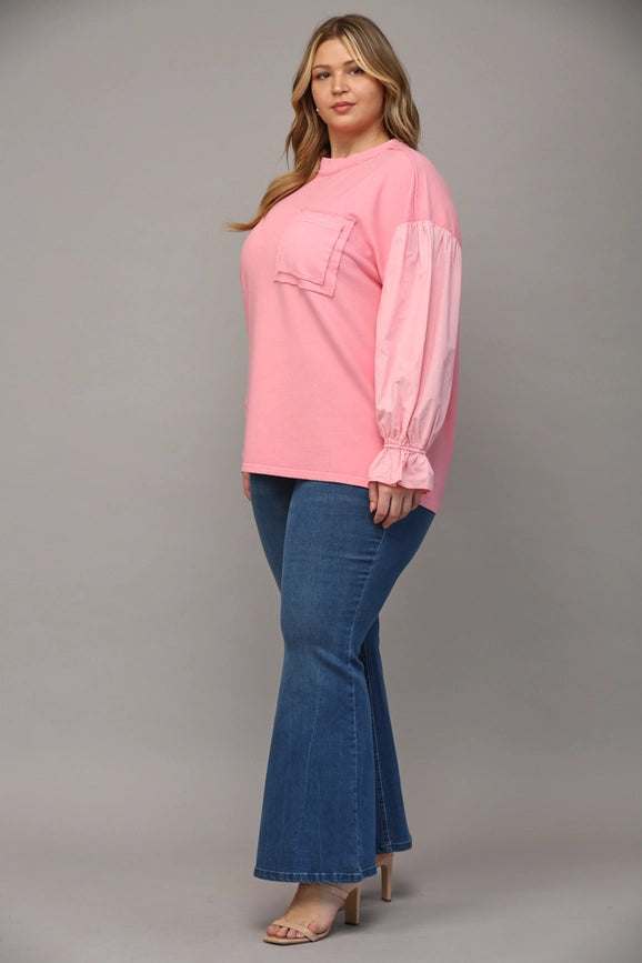 Contrast Slv Washed Sweatshirt-Sweatshirt-FATE-1XL-BABY PINK-Urbanheer