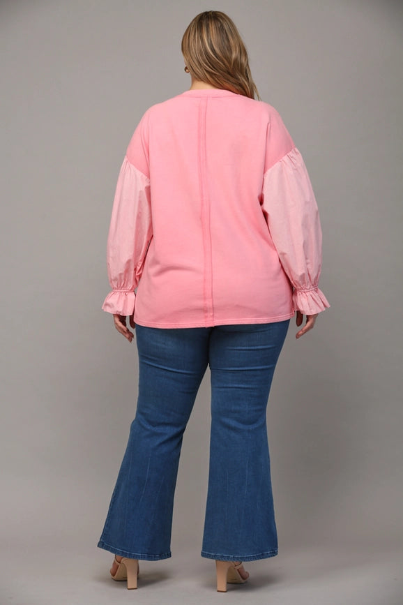 Contrast Slv Washed Sweatshirt-Sweatshirt-FATE-1XL-BABY PINK-Urbanheer