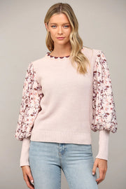 Contrast Woven Juliette Slv Crew Neck Sweater-Sweater-FATE-S-MAUVE-Urbanheer