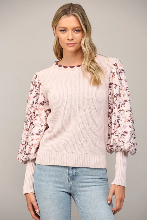Contrast Woven Juliette Slv Crew Neck Sweater-Sweater-FATE-S-MAUVE-Urbanheer