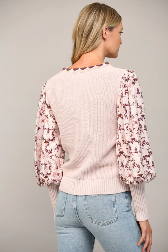 Contrast Woven Juliette Slv Crew Neck Sweater-Sweater-FATE-S-MAUVE-Urbanheer