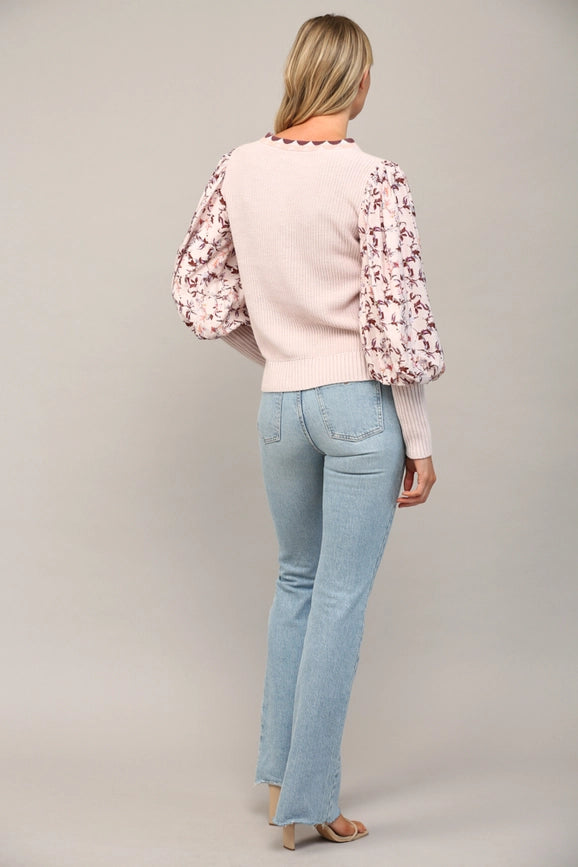 Contrast Woven Juliette Slv Crew Neck Sweater-Sweater-FATE-S-MAUVE-Urbanheer