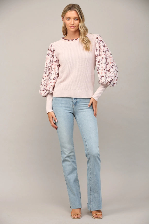 Contrast Woven Juliette Slv Crew Neck Sweater-Sweater-FATE-S-MAUVE-Urbanheer