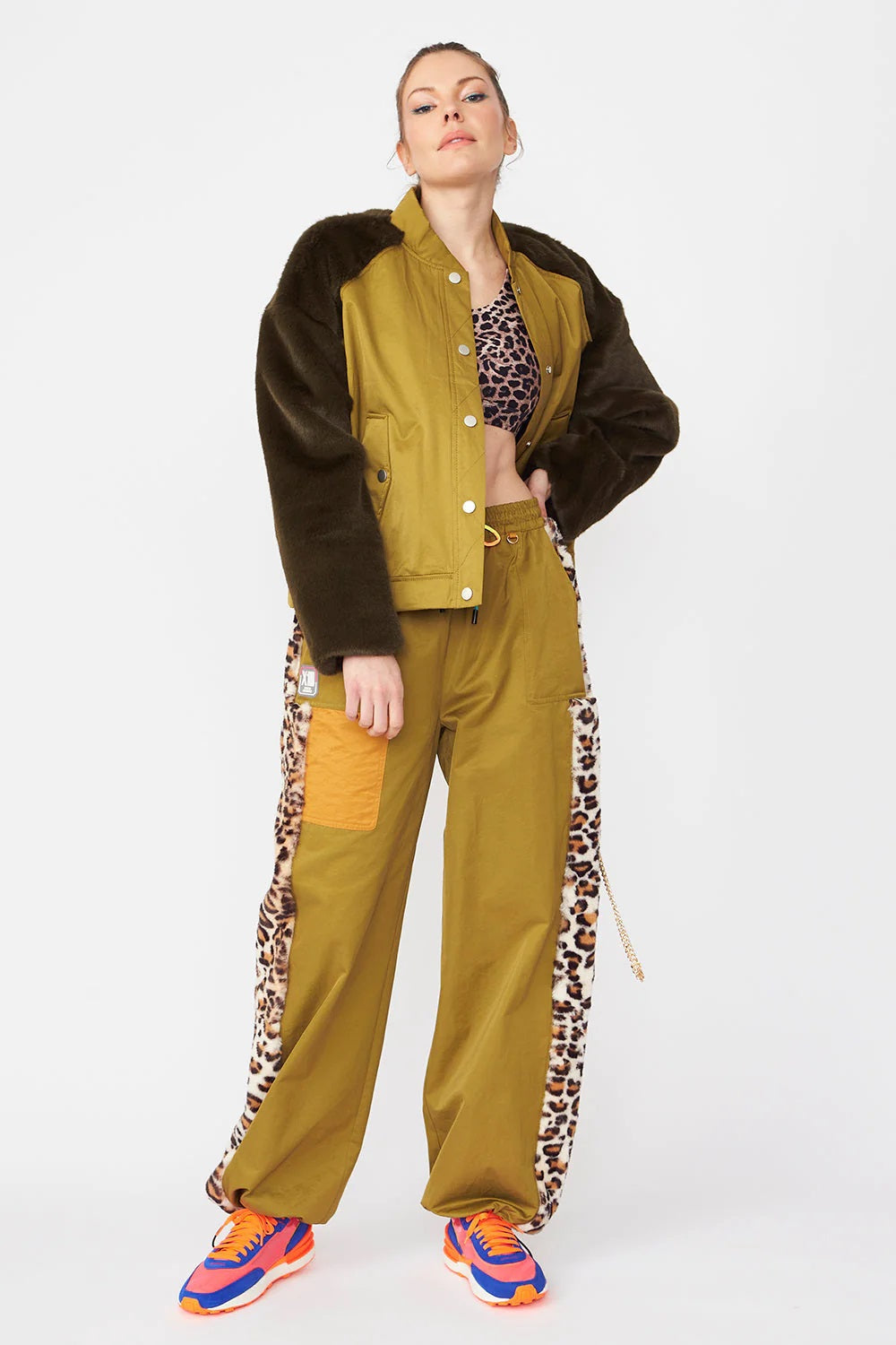 Contrasting Green Faux Fur Bomber Jacket-Jackets & Blazers-Buy Me Fur Ltd-One Size-Green-Faux Fur-Urbanheer