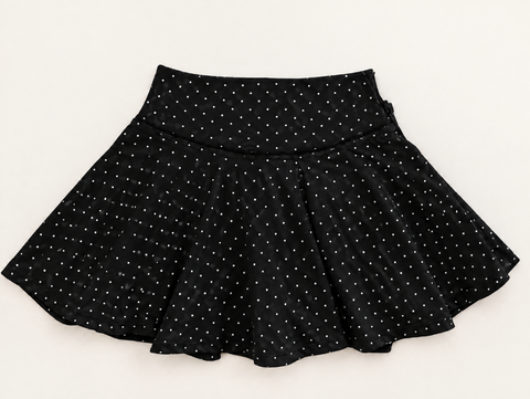 Polka Dot Print Mini Circle Skort with Bow Back and Lace Trim - Black