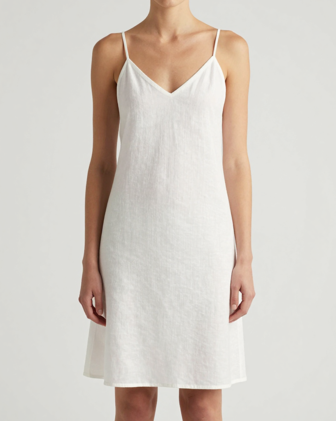Pure Linen Midi Slip Dress White