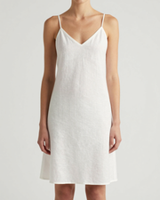 Pure Linen Midi Slip Dress White