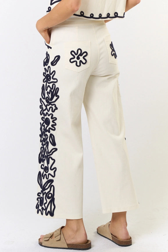 Cord Detailed Denim Pant-Pant-Lalavon-S-IVORY-Urbanheer