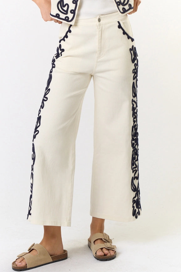 Cord Detailed Denim Pant-Pant-Lalavon-S-IVORY-Urbanheer