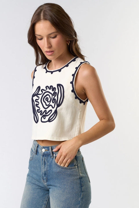 Cord Detailed Denim Vest Top-Vest Top-Lalavon-S-IVORY-Urbanheer