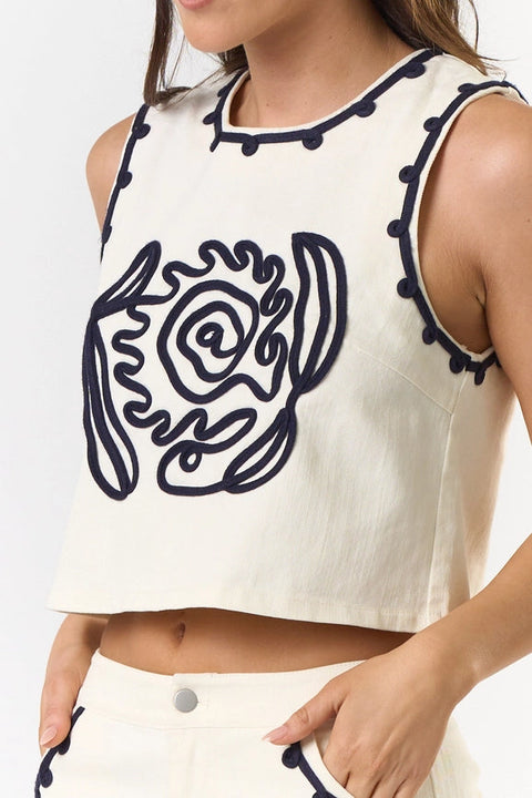 Cord Detailed Denim Vest Top-Vest Top-Lalavon-S-IVORY-Urbanheer