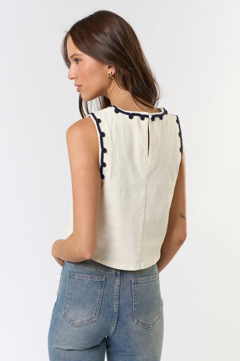 Cord Detailed Denim Vest Top-Vest Top-Lalavon-S-IVORY-Urbanheer