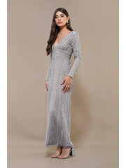 Cordelia Embellished Maxi Dress in Light Grey