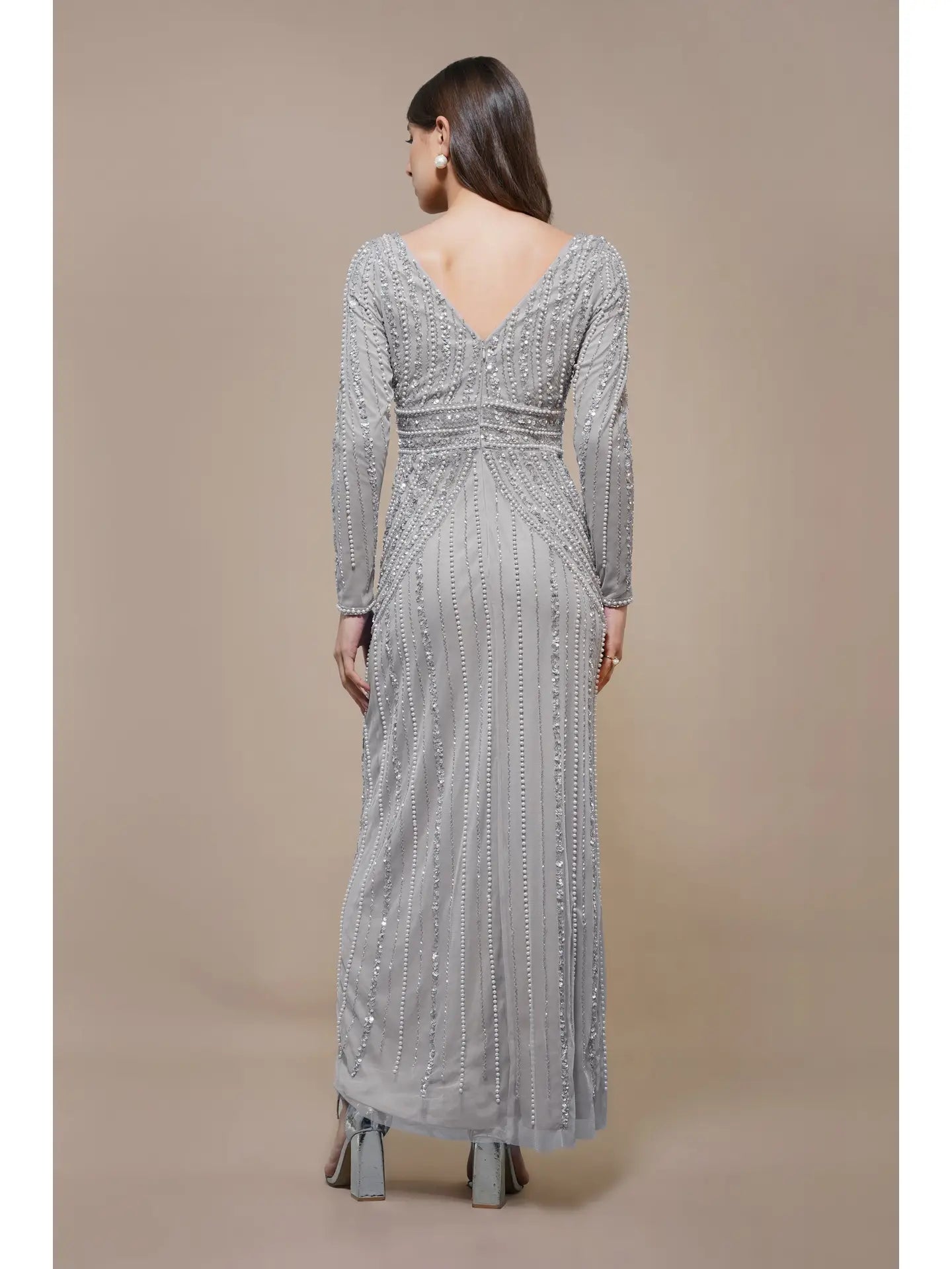 Cordelia Embellished Maxi Dress in Light Grey