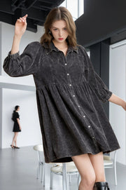 Corduroy Button Down Dress DARK GREY-Dress-Pink Irene Wholesale-S-DARK GREY-Urbanheer
