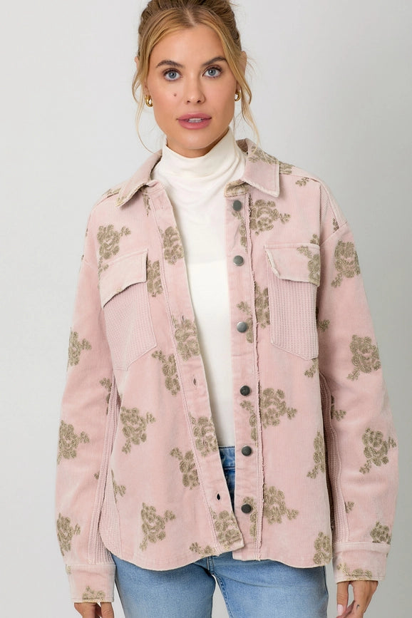 Corduroy Embroidery Jacket-Jacket-Mystree-S-Washed Almond-Urbanheer