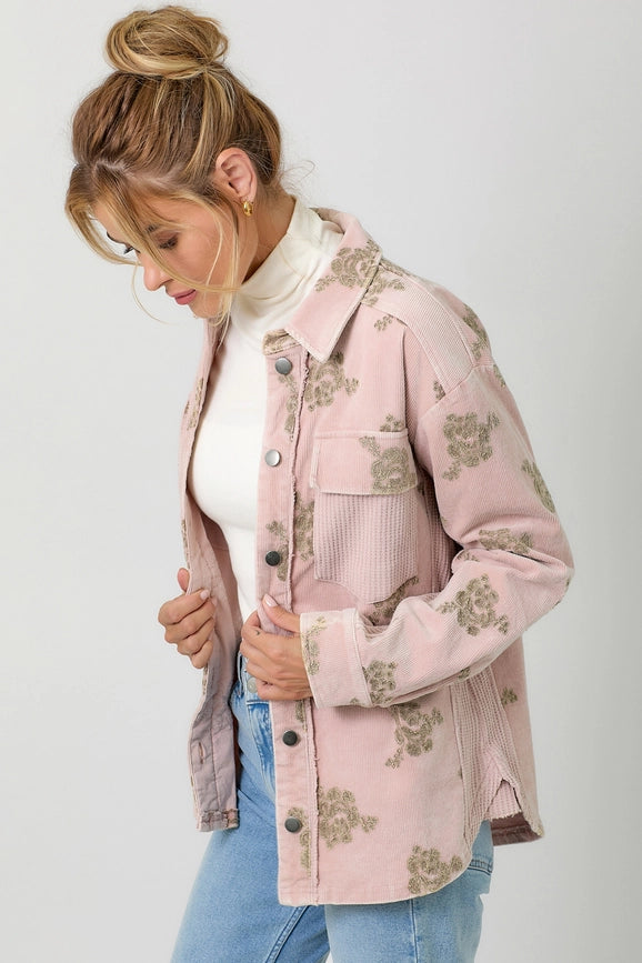 Corduroy Embroidery Jacket-Jacket-Mystree-S-Washed Almond-Urbanheer