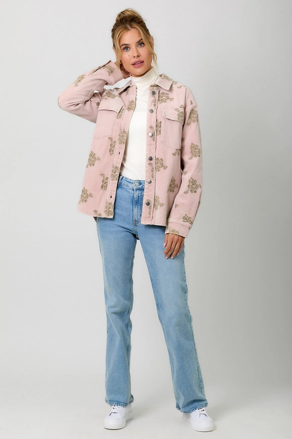 Corduroy Embroidery Jacket-Jacket-Mystree-S-Washed Almond-Urbanheer