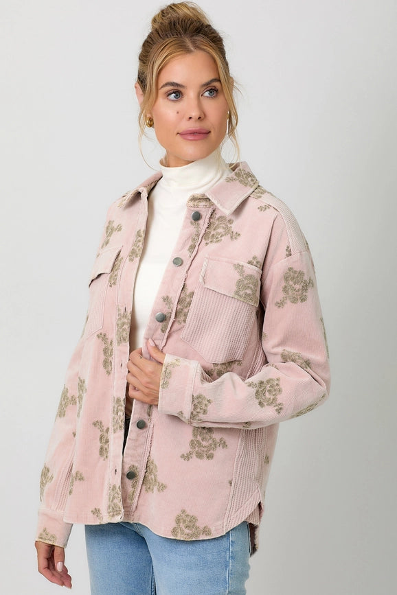 Corduroy Embroidery Jacket-Jacket-Mystree-S-Washed Almond-Urbanheer