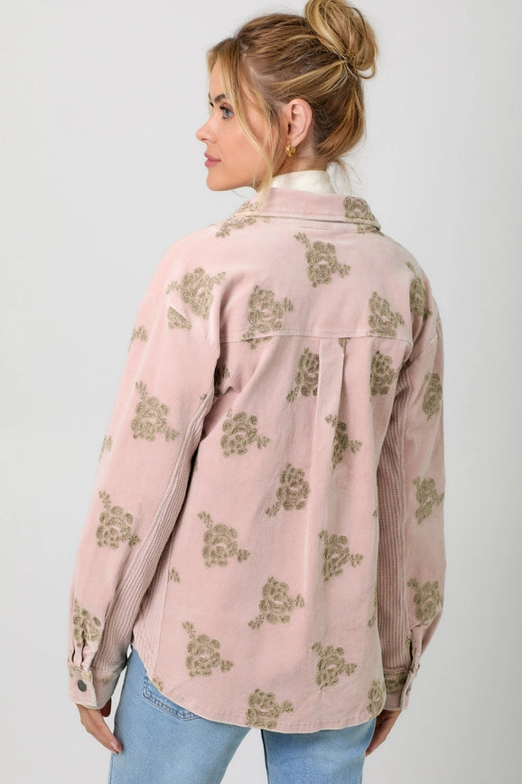 Corduroy Embroidery Jacket-Jacket-Mystree-S-Washed Almond-Urbanheer