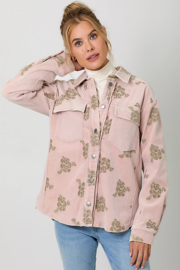 Corduroy Embroidery Jacket-Jacket-Mystree-S-Washed Almond-Urbanheer