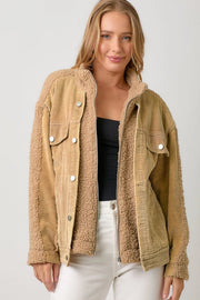 Corduroy Mixed Sherpa Jacket Latte-Jacket-Mystree-S-Urbanheer