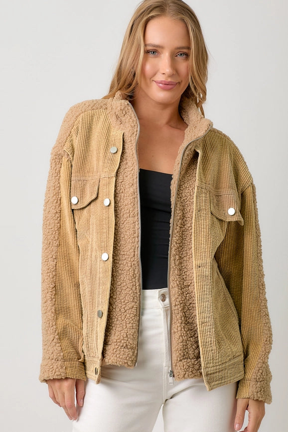 Corduroy Mixed Sherpa Jacket Latte-Jacket-Mystree-S-Urbanheer