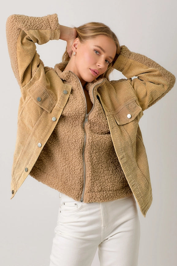 Corduroy Mixed Sherpa Jacket Latte-Jacket-Mystree-S-Urbanheer
