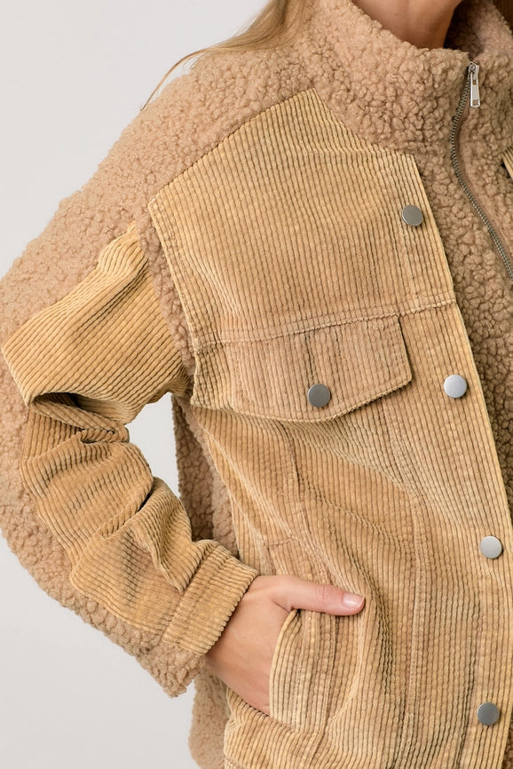 Corduroy Mixed Sherpa Jacket Latte-Jacket-Mystree-S-Urbanheer