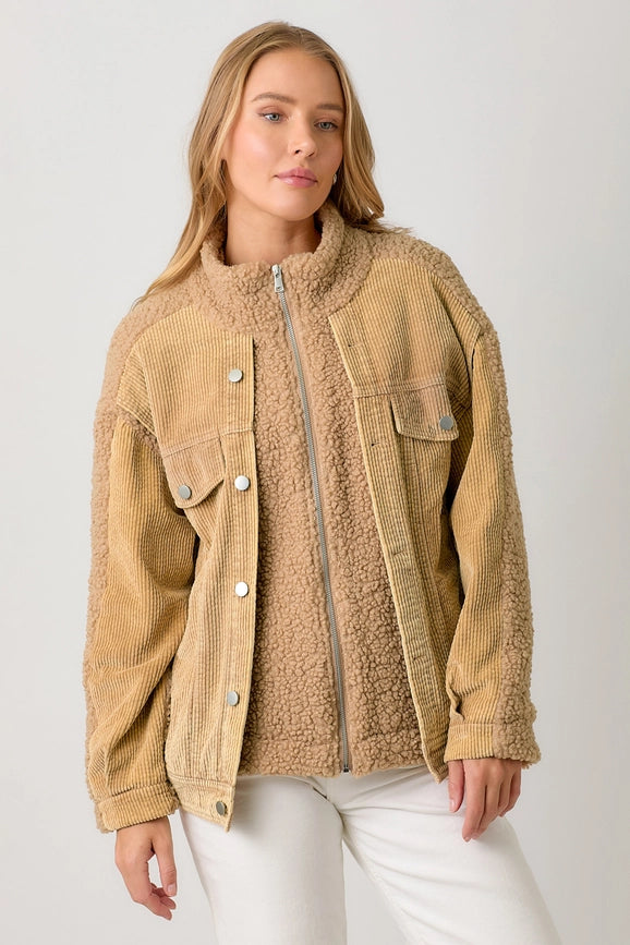 Corduroy Mixed Sherpa Jacket Latte-Jacket-Mystree-S-Urbanheer