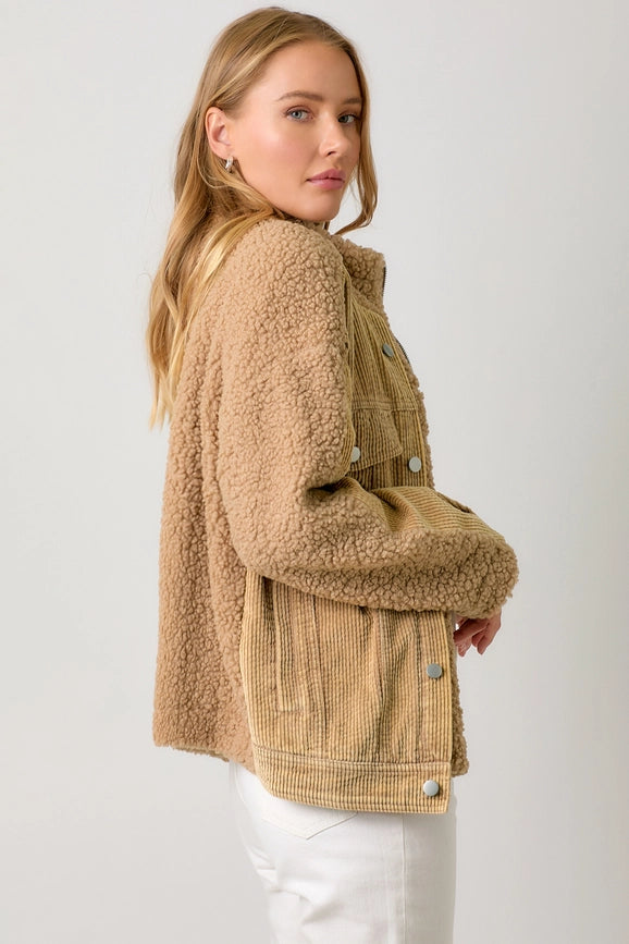 Corduroy Mixed Sherpa Jacket Latte-Jacket-Mystree-S-Urbanheer