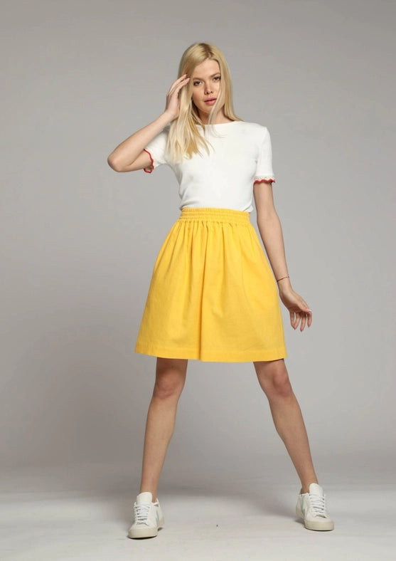 Corfu Floaty Short Linen Skirt in Yellow-Skirt-Truly Linen-XS-Yellow-Urbanheer