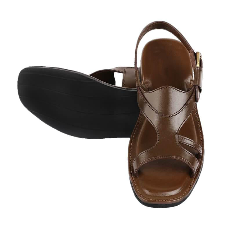 Corgan Mens Cowhide Genuine Eco Leather Sandals-Leather Sandal-Inland Leather-Brown-US 7/EU 39-Urbanheer