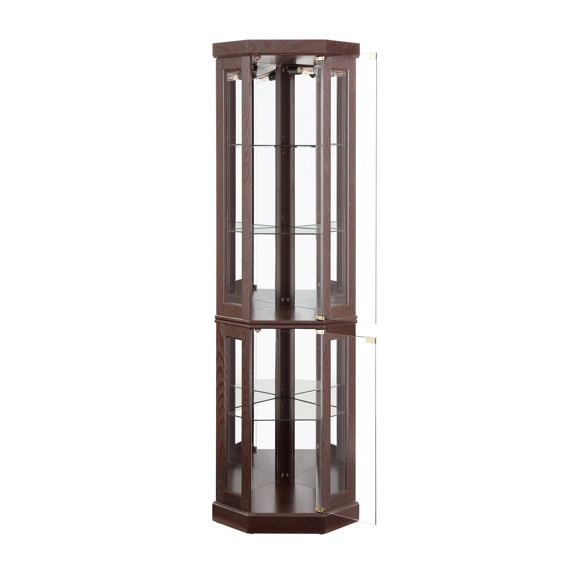 Corner Glass Cabinet Lighted Curio Cabinet Corner Display Case for Living Room, Curio Cabinet,-UH Decor-Default-Urbanheer