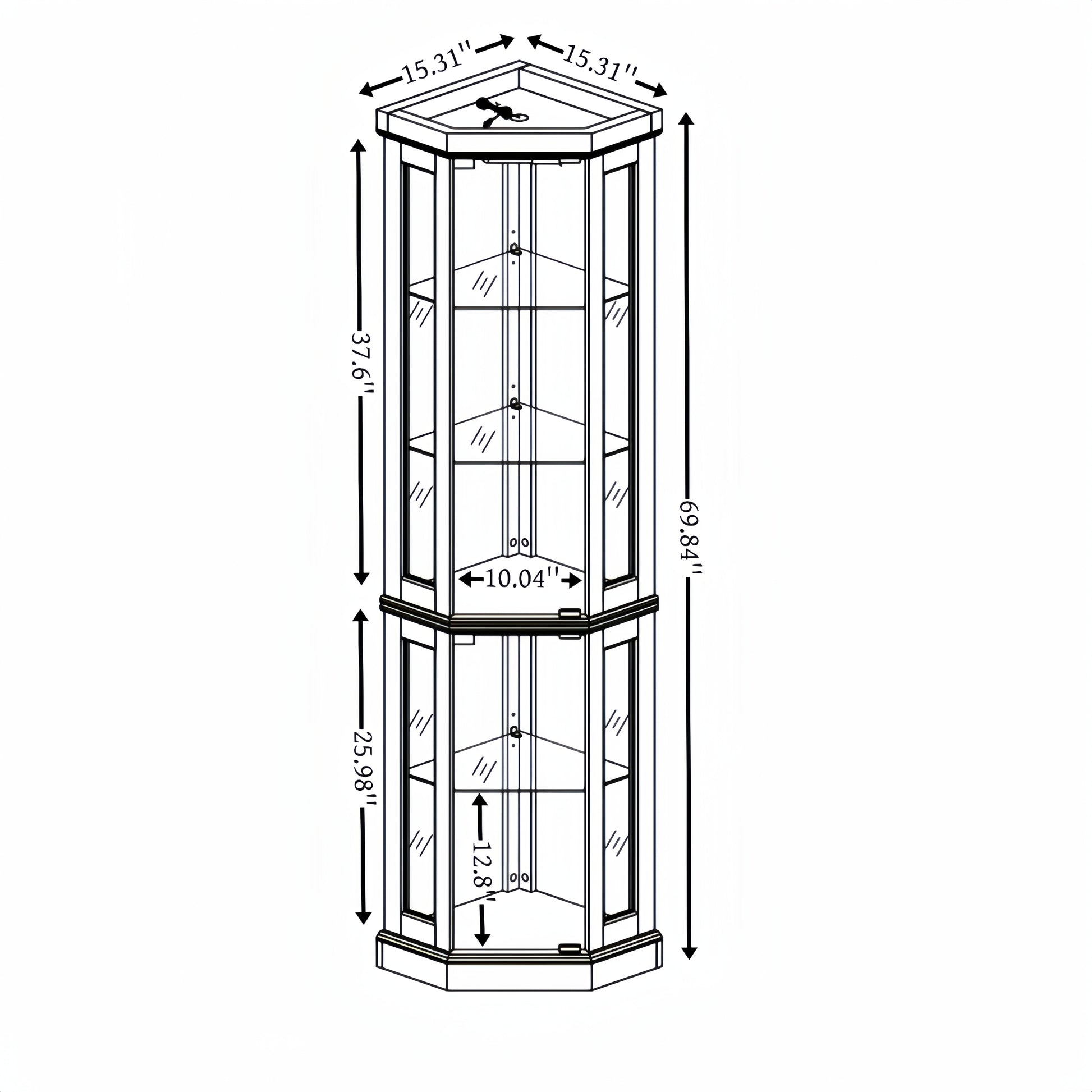 Corner Glass Cabinet Lighted Curio Cabinet Corner Display Case for Living Room, Curio Cabinet,-UH Decor-Default-Urbanheer