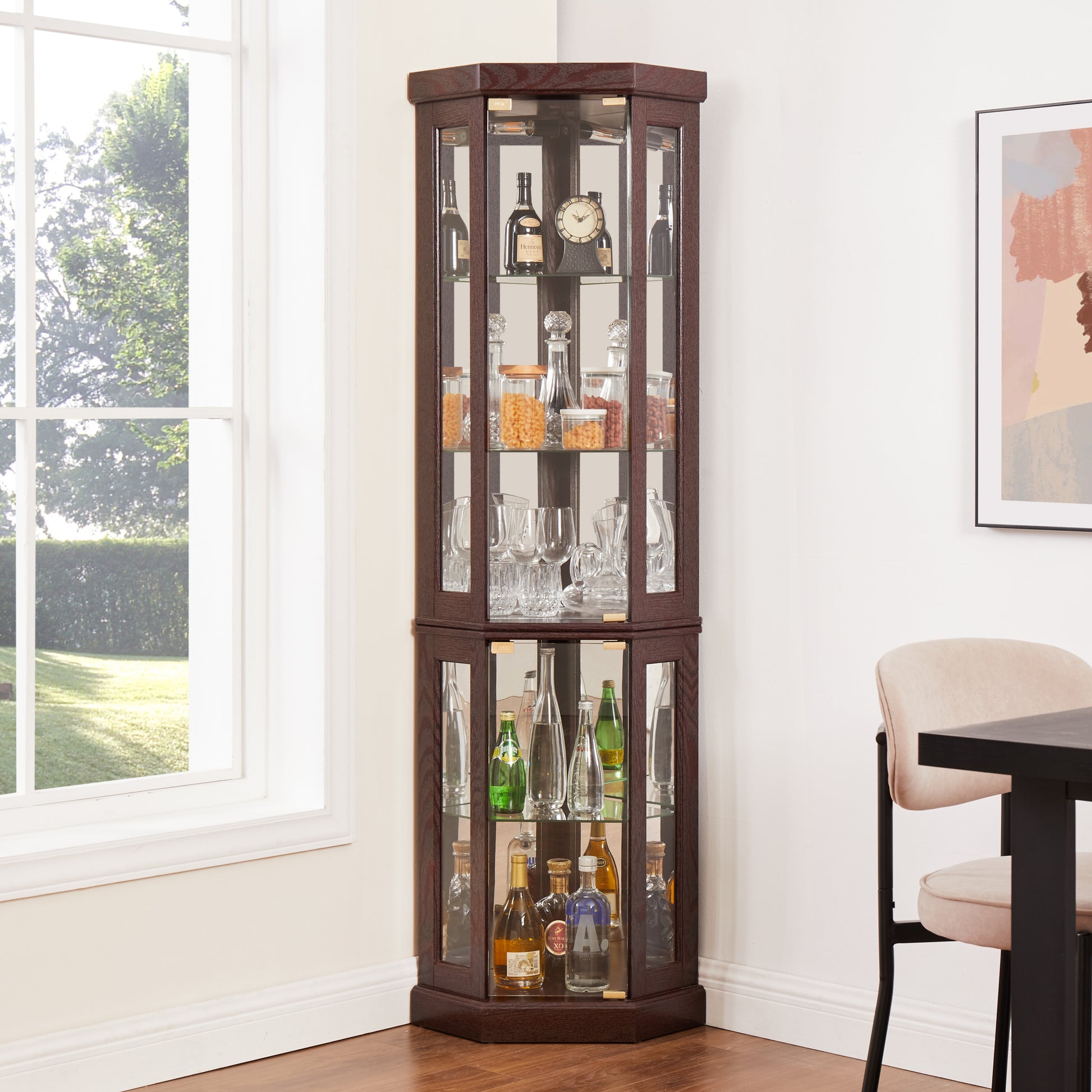 Corner Glass Cabinet Lighted Curio Cabinet Corner Display Case for Living Room, Curio Cabinet,-UH Decor-Default-Urbanheer