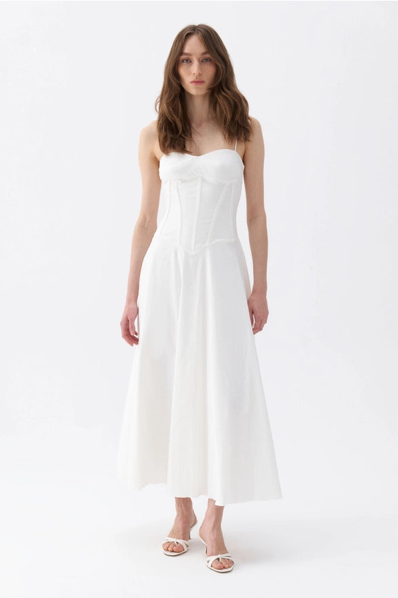 Corset Detailed Dress-Dress-NOCTURNE-L-Off-white-Urbanheer