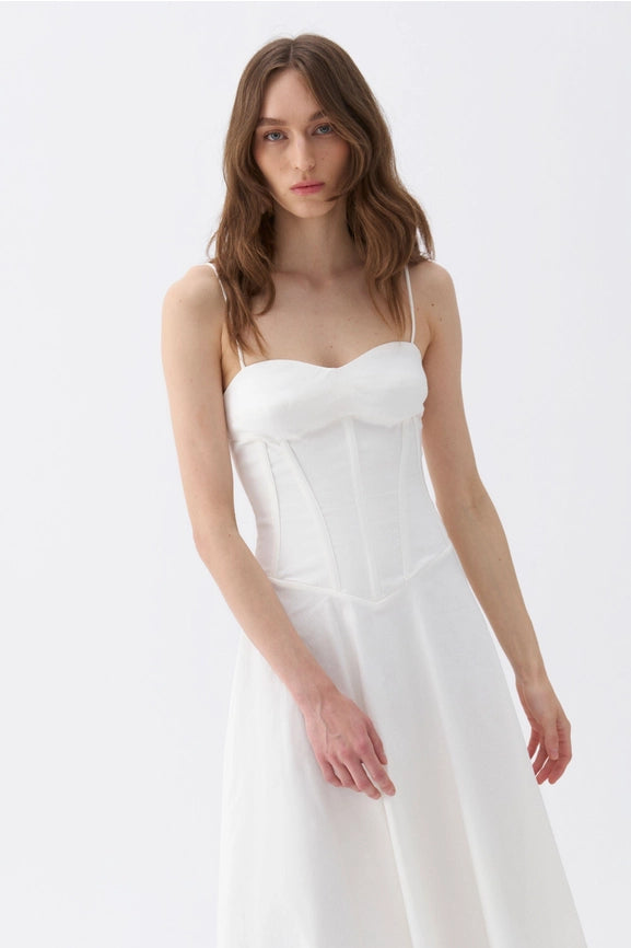 Corset Detailed Dress-Dress-NOCTURNE-L-Off-white-Urbanheer