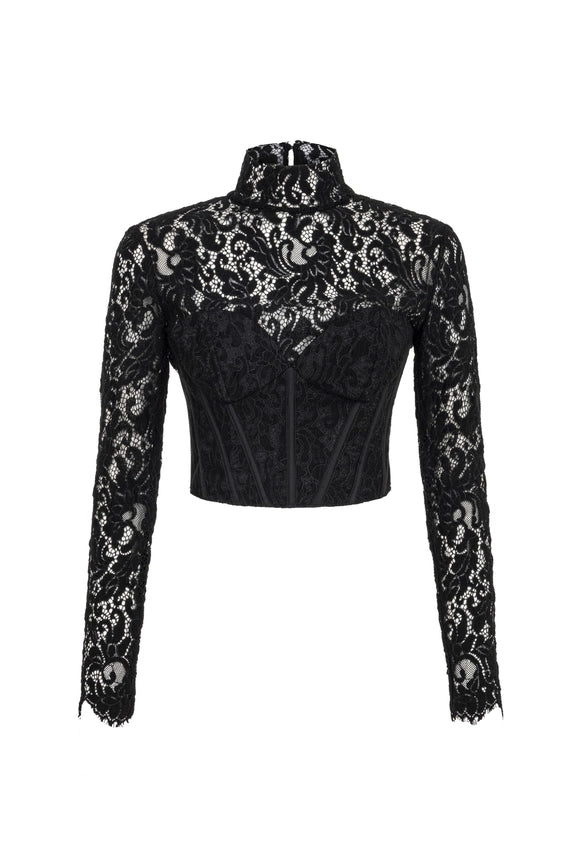 Corset-Look Lace Blouse-Blouse-NOCTURNE-XS-Black-Urbanheer