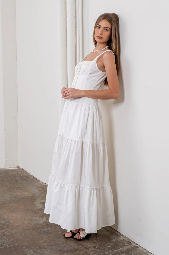 Corset Top Button Down Tiered Maxi Dress WHITE-Dress-Moon River-XS-WHITE-Urbanheer